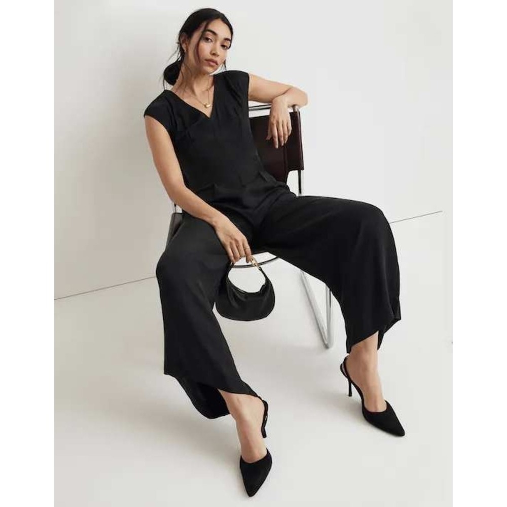 Madewell Seamed Wide-Leg Jumpsuit Black Cupro Viscose N0304 Size‎ 16